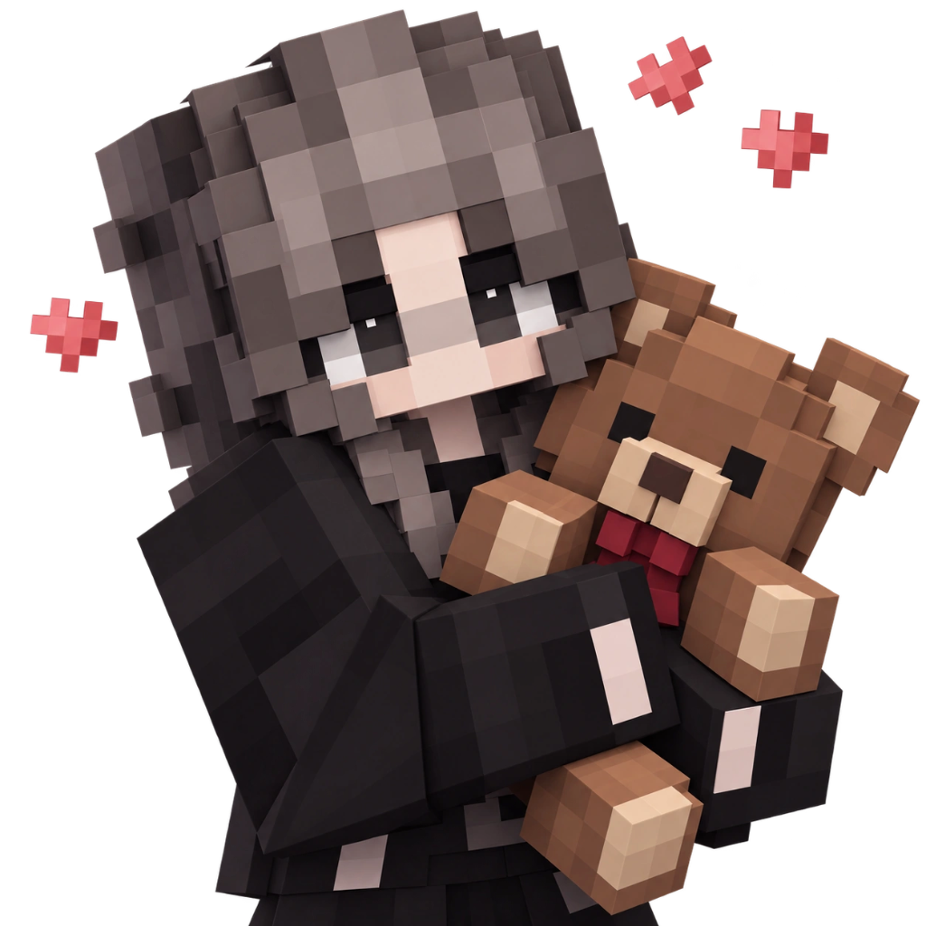 Saysar player in a black outfit holding a teddy bear cosmetic